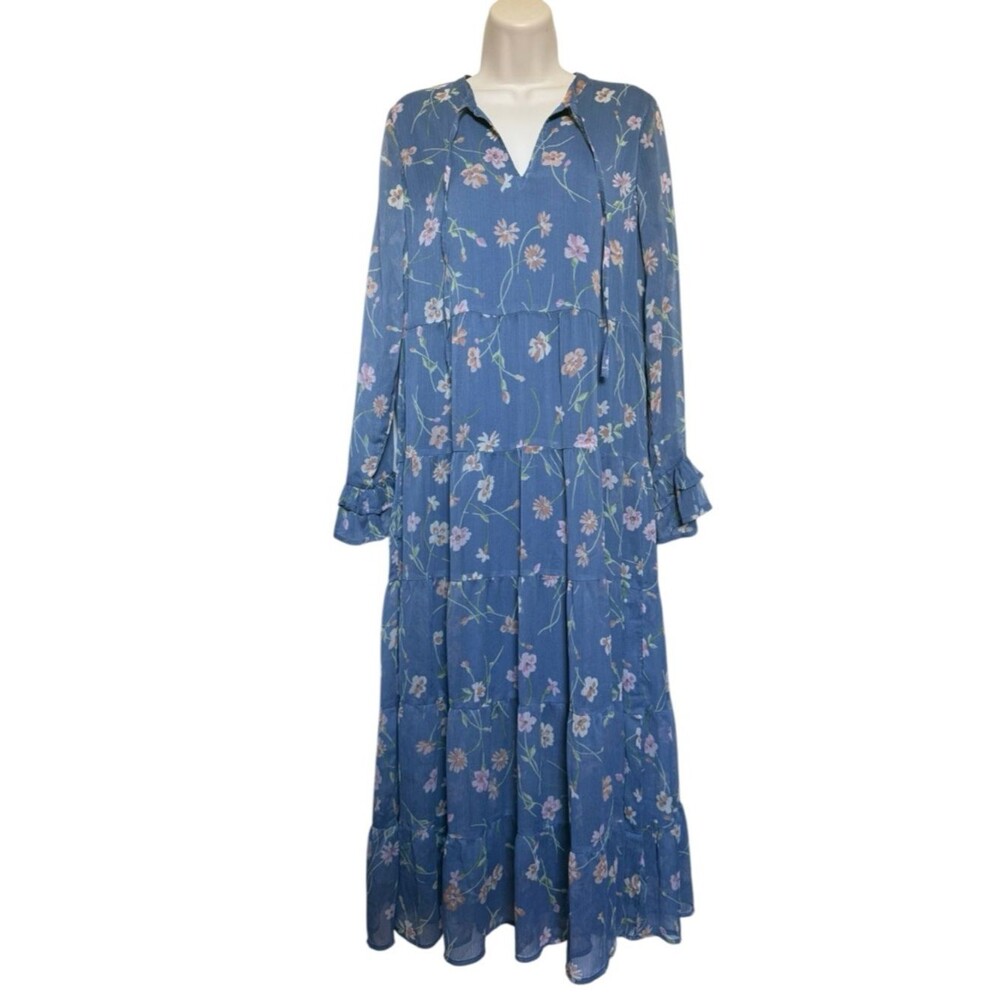 Patrons of Peace Fenton Boho Floral Tiered Midi Dress Prairie Boho Cottagecore M